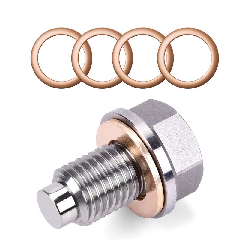 Miytsya Stainless Steel Sump Drain Nut Bolt 1 PC M14x15 Magnetic Oil Drain Plug with 5 PCS Gaskets Universal for Most Cars Ford Motorcycle Boat LeakProof Replacement Silver - Image 3