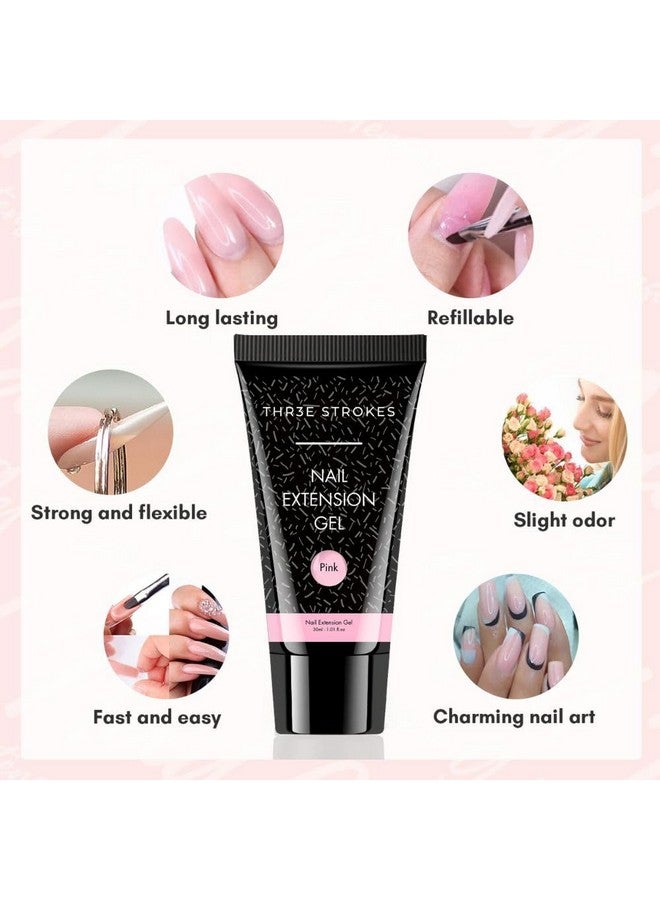 THR3E STROKES PolyGel Nail Extension Kit, Rose Pink, 30ml PolyGel, 1 Gel Brush, Cuticle Pusher, Nail File, Clip, 30ml Slip Solution - Image 2