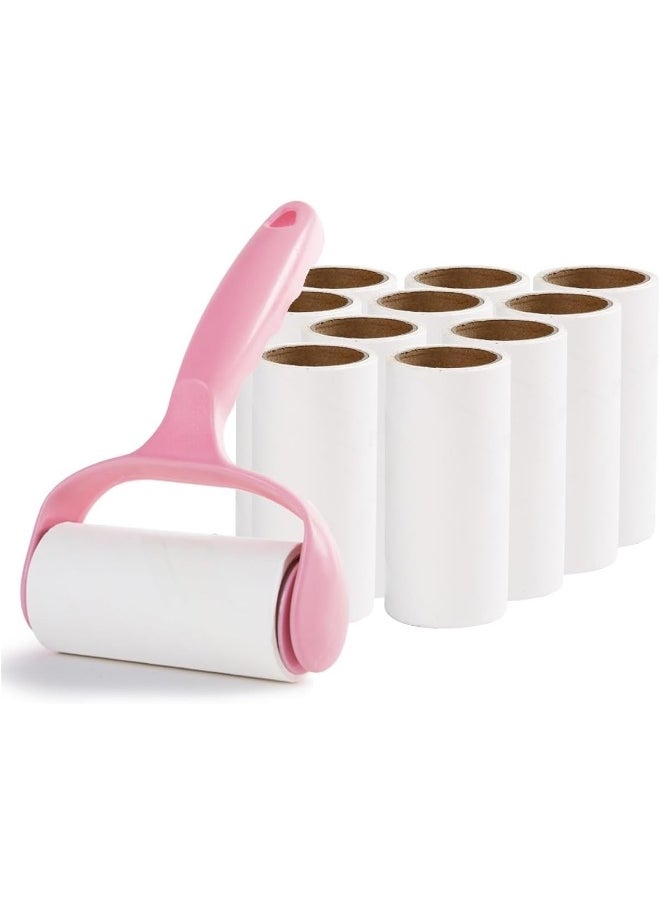 ECVV Lint Roller Remover Set, Ultra-Sticky Dog/Cat Hair Removal Tool with 360 Sheets (9 Refills + 1 Handle), Fluff Brush for Clothing, Carpets, Car Seats, and Dust Removal (Pink)  - Image 1