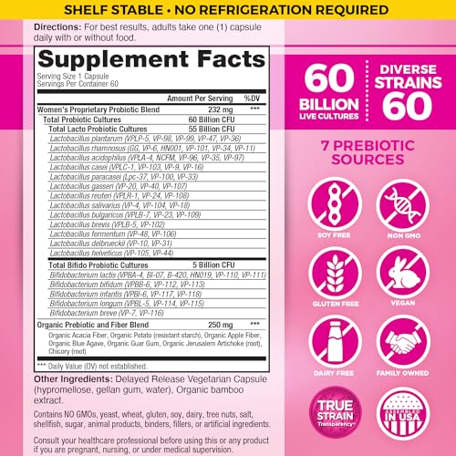 Vital Planet Vital Flora Probiotics for Women 60 Billion CFU Diverse Strains Daily Shelf Stable Probiotic with Organic Prebiotics for Vaginal Support Immune and Digestive Health 60 Capsules - Image 5