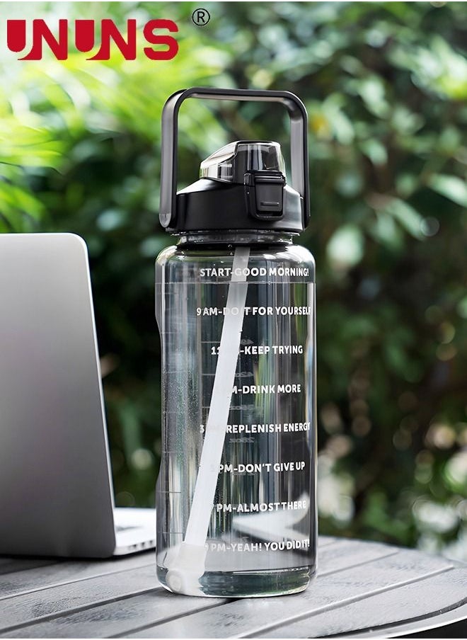 UNUNS 2L Motivational Water Bottle with Time Marker & Straw - BPA Free Leakproof Water Jug Large Water Jug for Home Office Fitness Gym  - Image 1