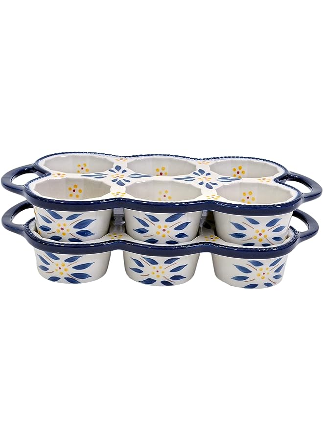 مجموعة أدوات خبز العالم القديم، مجموعة من 2 صينية مافن غير لاصقة من السيراميك، صينية خبز جيلي الخبز باللون الأزرق - Image 1