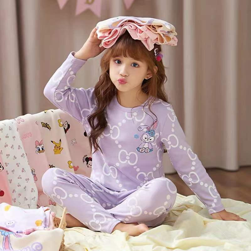 Boys' And Girls' Cartoon Autumn Clothes Long Pants Underwear Suit Children'S Summer Long Sleeve Pants Thin Girls' Home Clothes - Image 1