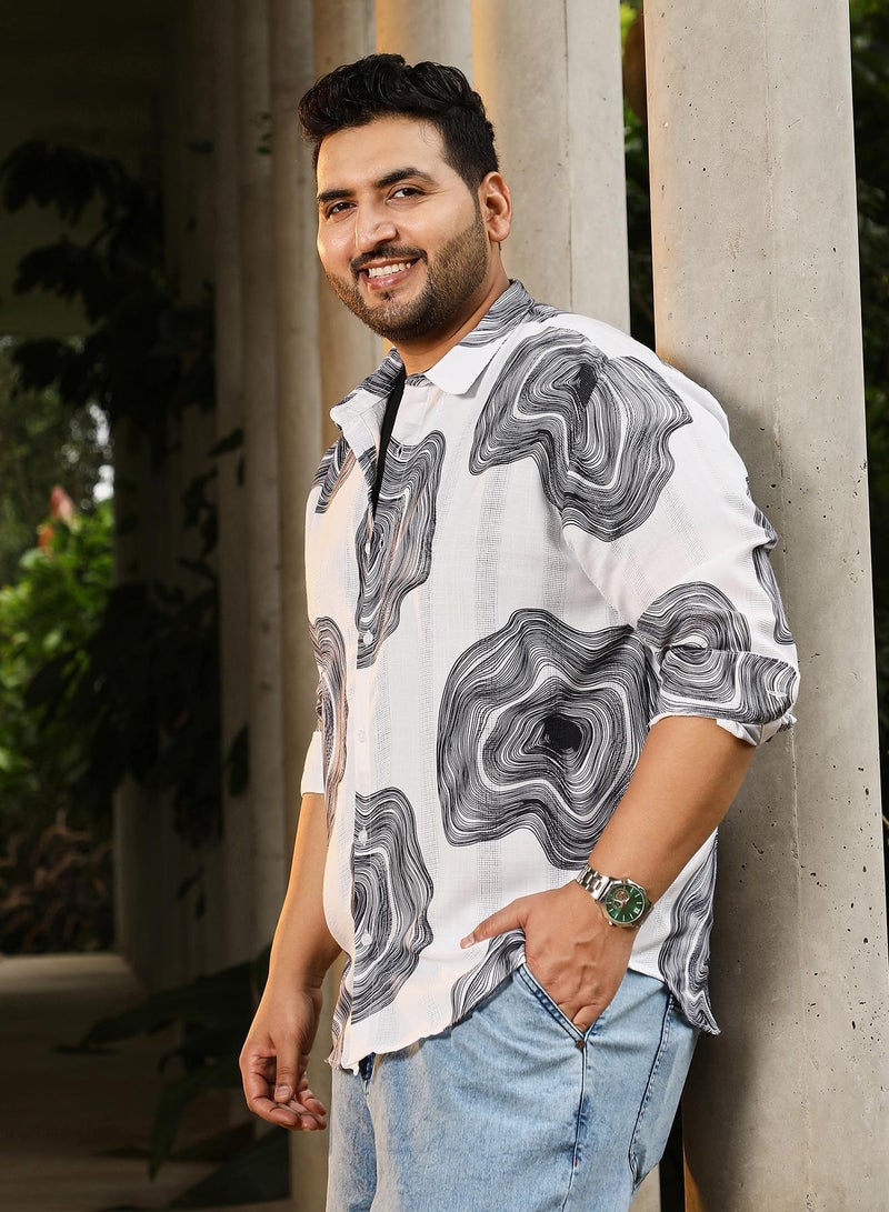 انستافاب بلس قميص رجالي جاكار بخيوط متباينة أبيض وأسود من إنستافاب بلس - Image 3