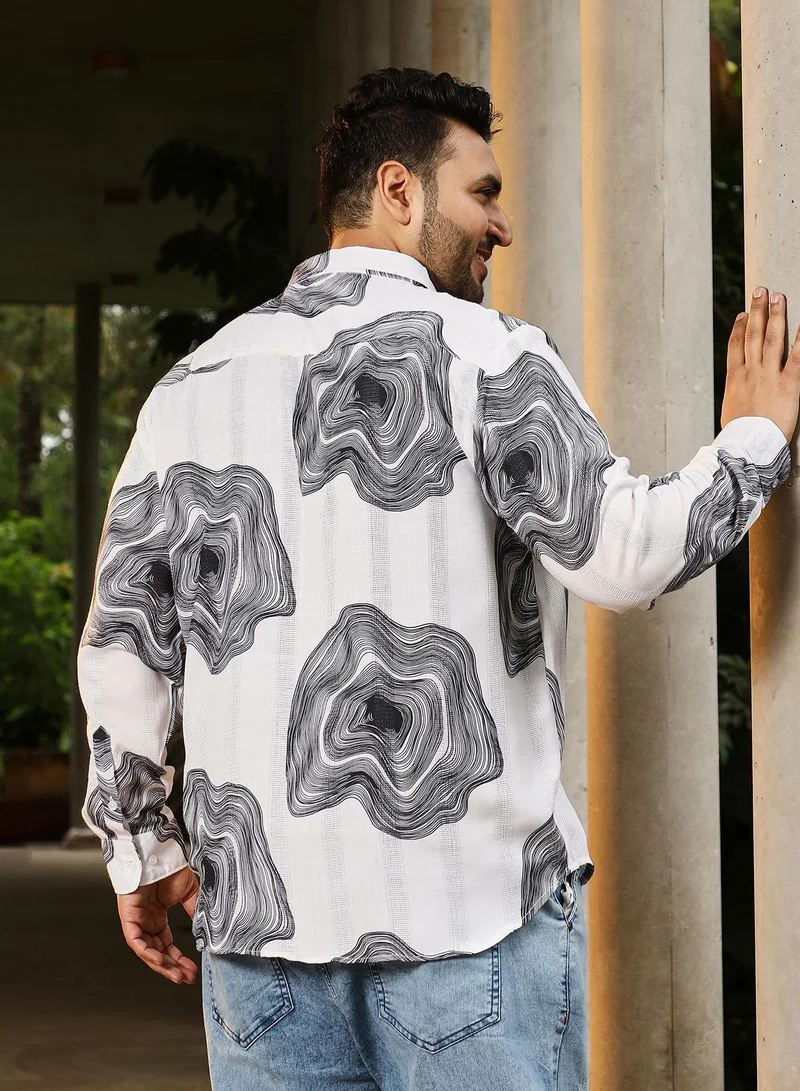 Instafab Plus  Instafab Plus Men's White & Black Contrast-Spool Jacquard Shirt | Spread Collar , Long Cuffed Sleeves , Button Closure , Curved Hemline | Abstract Dobby Cotton-Blend For Street & Casual Wear for Men | Best Price UAE