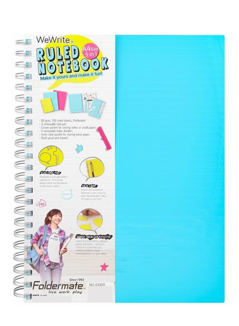 Foldermate 1-Piece A4 Size Spiral Lined Notebook With Five Divisions 150 Sheets Assorted Colours - Image 4