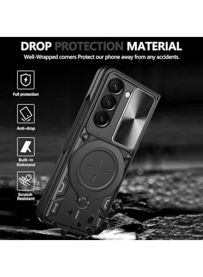 KASTWAVE Case Compatible With Samsung Galaxy Z Fold 5 Case Heavy Duty Protective 360 Degree Ring Magnetic Kickstand Slide Camera Lens Cover Protective Armor Case For Samsung Galaxy Z Fold 5 Black - Image 3