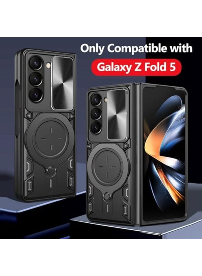 KASTWAVE Case Compatible With Samsung Galaxy Z Fold 5 Case Heavy Duty Protective 360 Degree Ring Magnetic Kickstand Slide Camera Lens Cover Protective Armor Case For Samsung Galaxy Z Fold 5 Black - Image 2