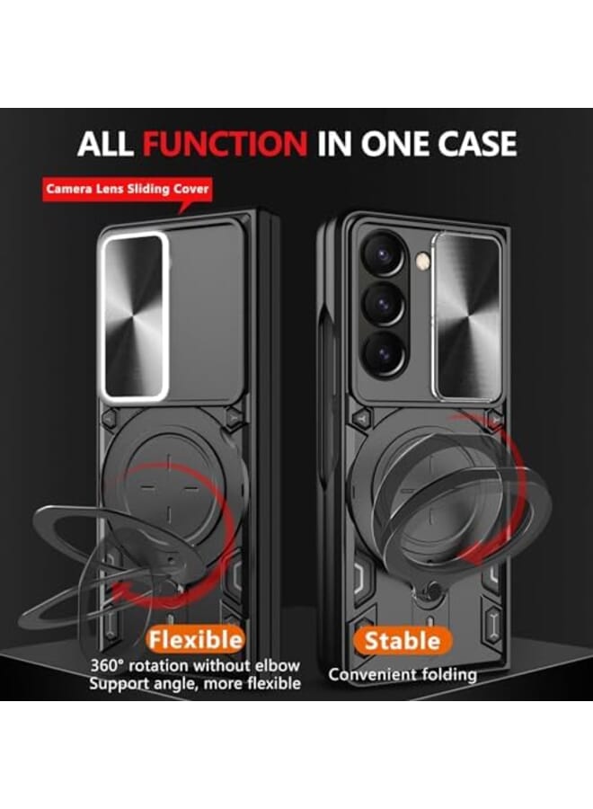 KASTWAVE Case Compatible With Samsung Galaxy Z Fold 5 Case Heavy Duty Protective 360 Degree Ring Magnetic Kickstand Slide Camera Lens Cover Protective Armor Case For Samsung Galaxy Z Fold 5 Black - Image 4
