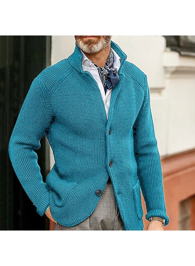 NIBEMINENT Men's Solid Casual Knitwear Sweater Thick Warm Stand Collar Cardigan Tops Elegant Knitted Coats Autumn Winter Male Sweaters - Image 1