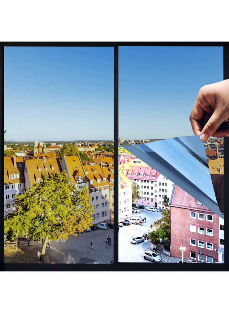 أداندو غشاء نافذة للخصوصية في اتجاه واحد، مرآة عاكسة للضوء، لون ذاتي اللصق للمنزل والمكتب، حاجب لأشعة الشمس فوق البنفسجية ومضاد للوهج والتحكم الحراري، لون زجاجي معتم، أسود فضي، 60 × 200 سم - Image 1