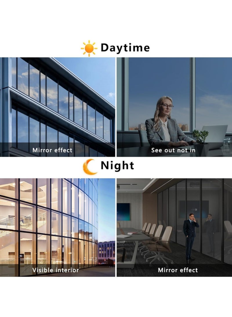 أداندو غشاء نافذة للخصوصية في اتجاه واحد، مرآة عاكسة للضوء، لون ذاتي اللصق للمنزل والمكتب، حاجب لأشعة الشمس فوق البنفسجية ومضاد للوهج والتحكم الحراري، لون زجاجي معتم، أسود فضي، 60 × 200 سم - Image 3
