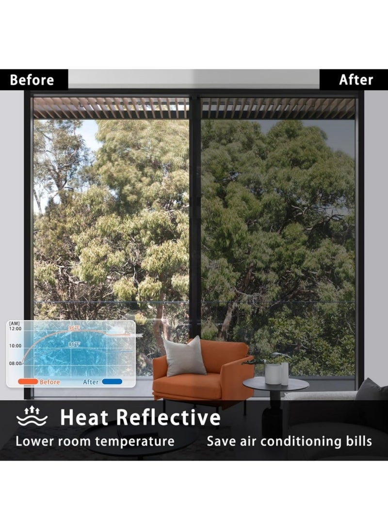 أداندو غشاء نافذة للخصوصية في اتجاه واحد، مرآة عاكسة للضوء، لون ذاتي اللصق للمنزل والمكتب، حاجب لأشعة الشمس فوق البنفسجية ومضاد للوهج والتحكم الحراري، لون زجاجي معتم، أسود فضي، 60 × 200 سم - Image 4