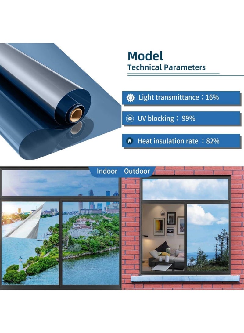 أداندو غشاء نافذة للخصوصية في اتجاه واحد، مرآة عاكسة للضوء، لون ذاتي اللصق للمنزل والمكتب، حاجب لأشعة الشمس فوق البنفسجية ومضاد للوهج والتحكم الحراري، لون زجاجي معتم، أسود فضي، 60 × 200 سم - Image 2