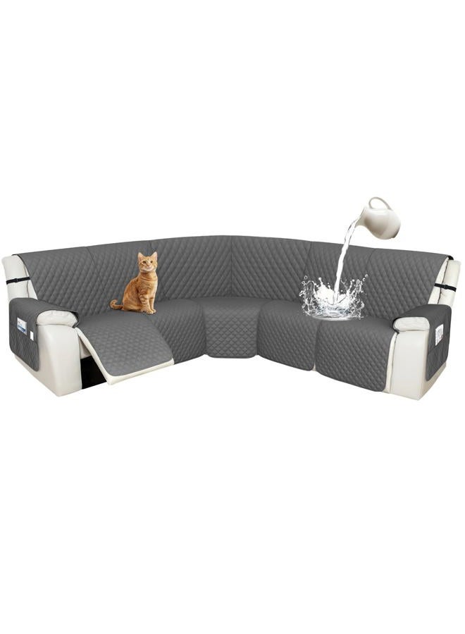 Arfntevss Recliner Sectional Couch Covers 1OO% Waterproof L Shape Sofa Cover for Reclining L Shaped Sectional Slipcover Set for Dog Washable Corner Non Slip Furniture Protector (5 Seater, Deep Grey) - Image 1