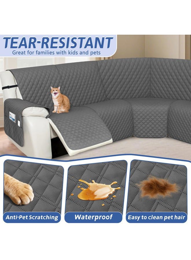 Arfntevss Recliner Sectional Couch Covers 1OO% Waterproof L Shape Sofa Cover for Reclining L Shaped Sectional Slipcover Set for Dog Washable Corner Non Slip Furniture Protector (5 Seater, Deep Grey) - Image 5
