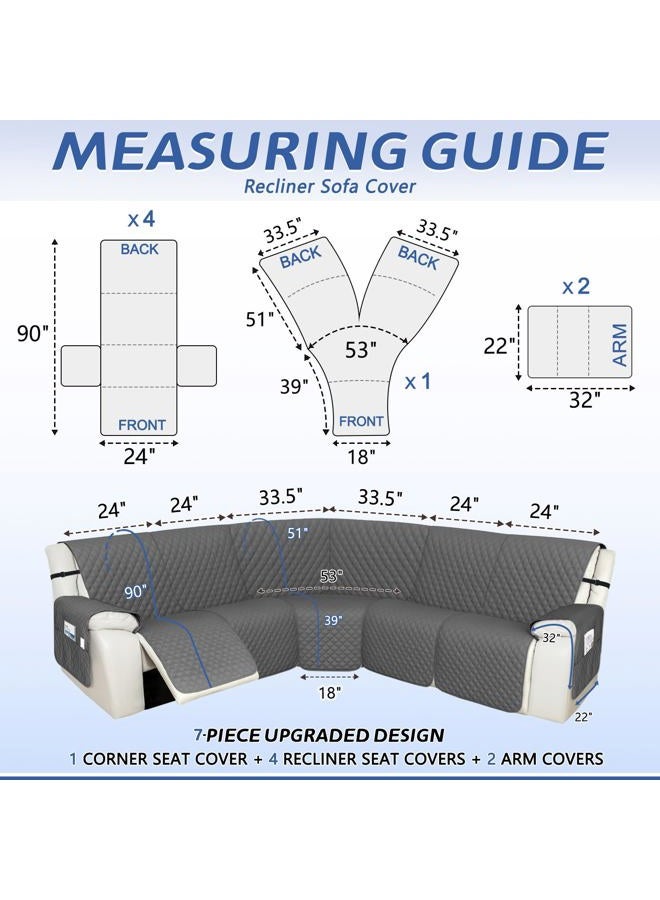 Arfntevss Recliner Sectional Couch Covers 1OO% Waterproof L Shape Sofa Cover for Reclining L Shaped Sectional Slipcover Set for Dog Washable Corner Non Slip Furniture Protector (5 Seater, Deep Grey) - Image 2