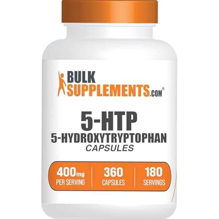 BulkSupplements.com 5-HTP Capsules - 5-Hydroxytryptophan, 5 HTP Supplement - 5-HTP 400mg, for Overall Well-Being - Gluten Free, 2 Capsules per Serving, 360 Count (Pack of 1) - Image 1