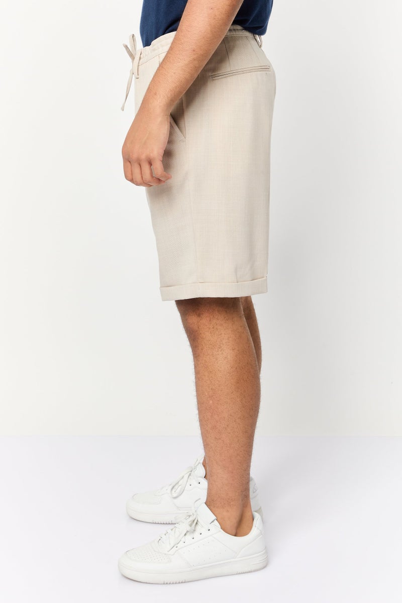 Celio Men Solid Basic Shorts, Beige - Image 3