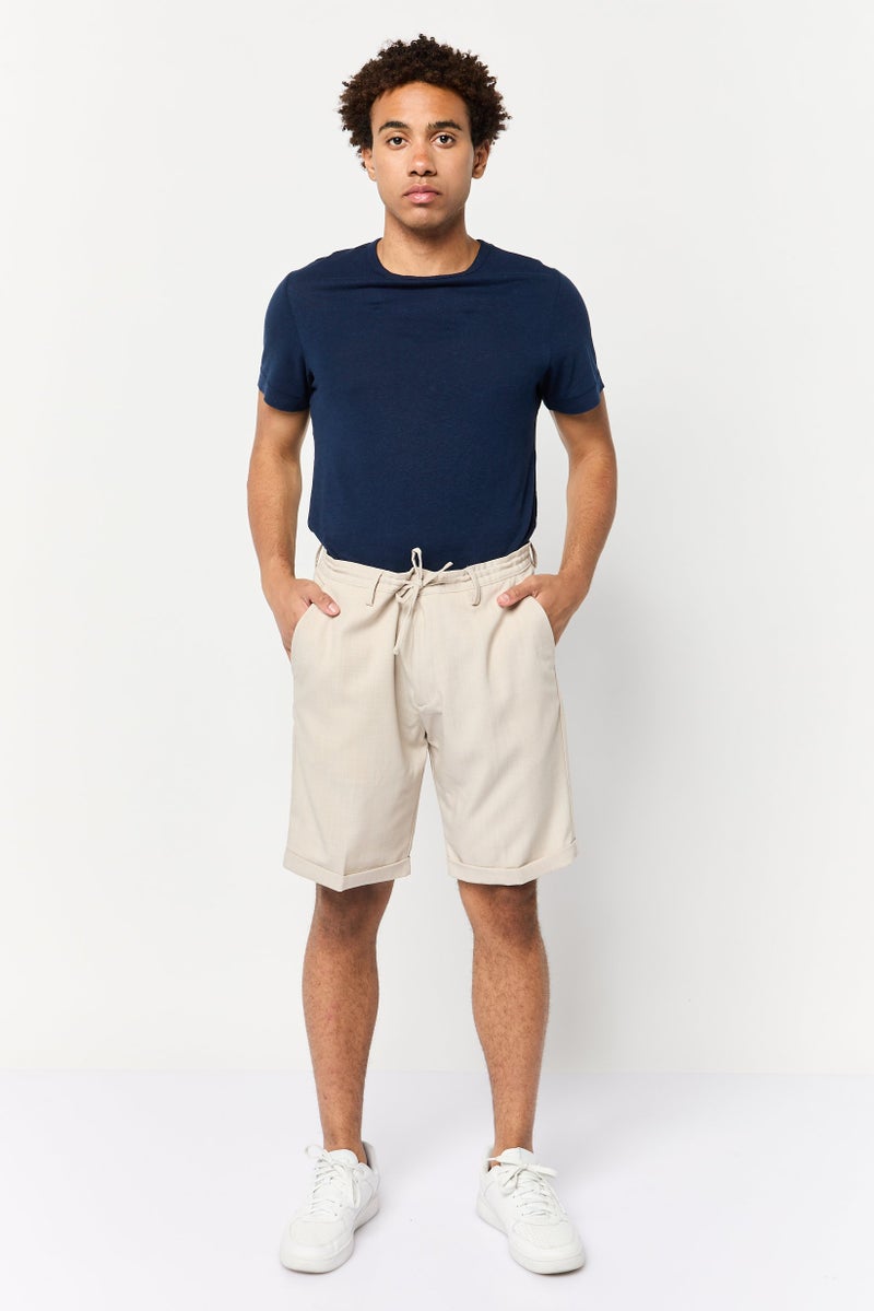 Celio Men Solid Basic Shorts, Beige - Image 2