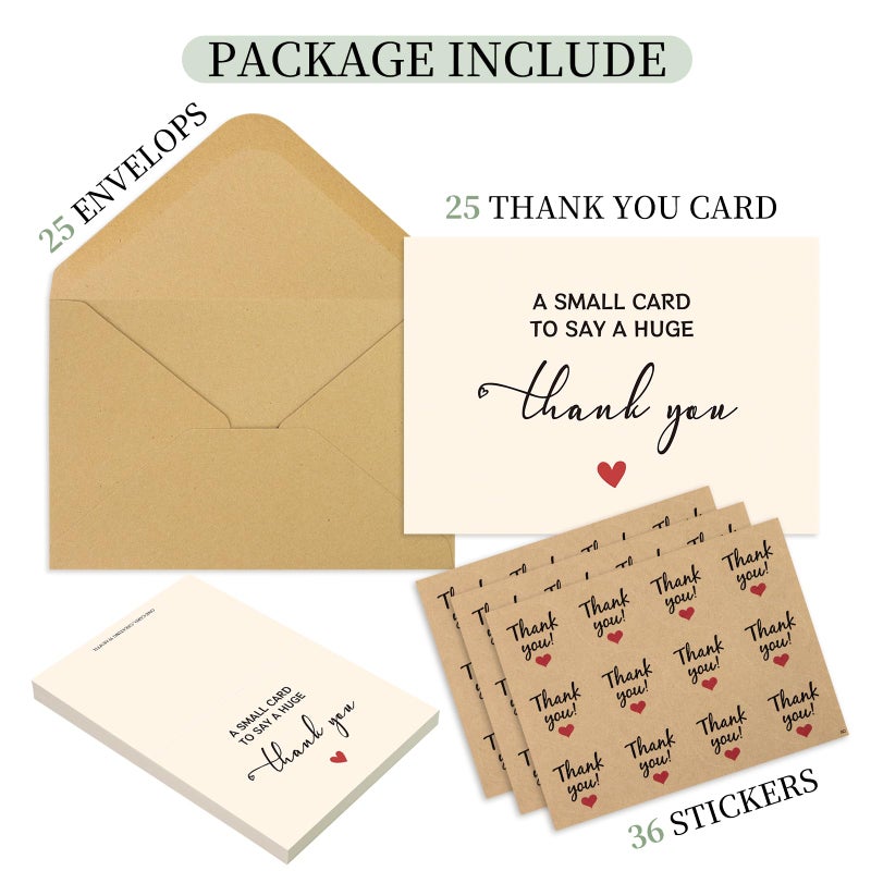 JIXZEN 25 Pack 350GSM, Thank You Cards with Envelopes & Matching Stickers, Thank You Notes for Wedding, Business, Baby Shower, Small Business, Funeral, Graduation - Image 3