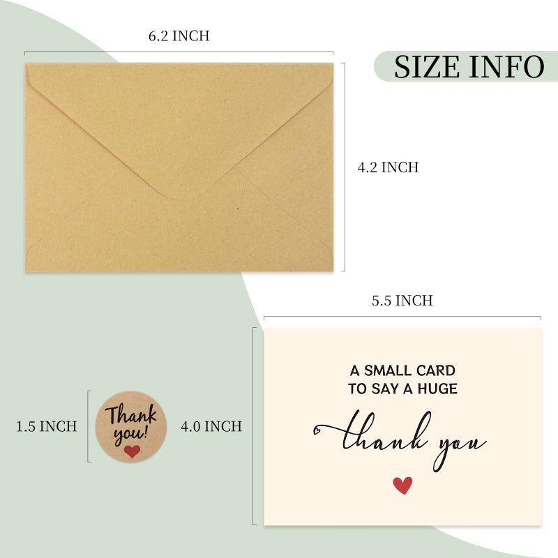 JIXZEN 25 Pack 350GSM, Thank You Cards with Envelopes & Matching Stickers, Thank You Notes for Wedding, Business, Baby Shower, Small Business, Funeral, Graduation - Image 2