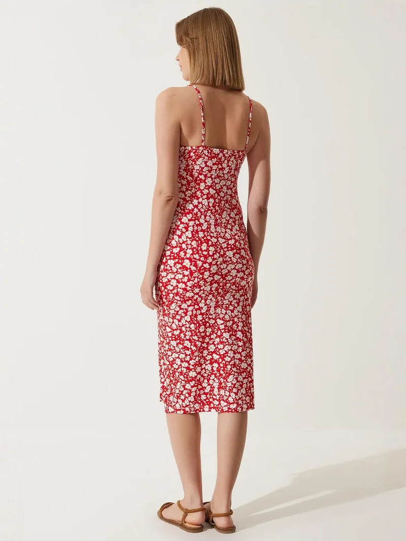 السعادة في إسطنبول ISTANBUL Floral Ribbed Bodycon Midi Dress with Slit