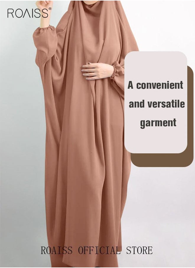 roaiss 2-Piece Casual Loose Set Muslim Women's Long Top and Elastic Waist Skirt Wrist Splice Tight Fashion Versatile Set  for Ladies Ramadan Eid al-Adha  - Image 3