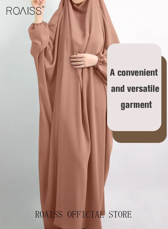 roaiss 2-Piece Casual Loose Set Muslim Women's Long Top and Elastic Waist Skirt Wrist Splice Tight Fashion Versatile Set  for Ladies Ramadan Eid al-Adha  - Image 3