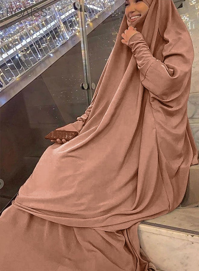 roaiss 2-Piece Casual Loose Set Muslim Women's Long Top and Elastic Waist Skirt Wrist Splice Tight Fashion Versatile Set  for Ladies Ramadan Eid al-Adha  - Image 5