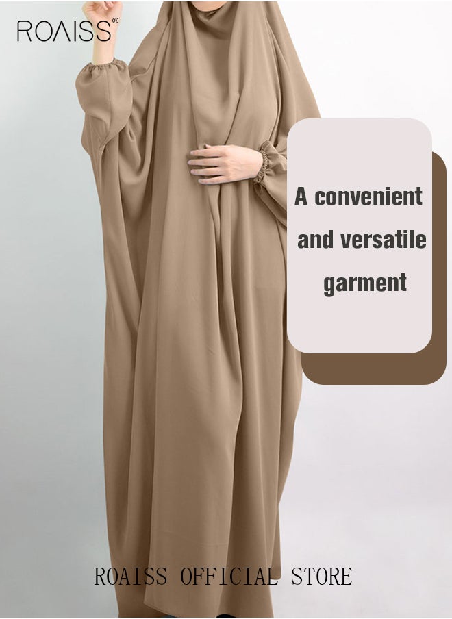 roaiss - 2-Piece Casual Loose Set Muslim Women's Long Top and Elastic Waist Skirt Wrist Splice Tight Fashion Versatile Set - Image 1