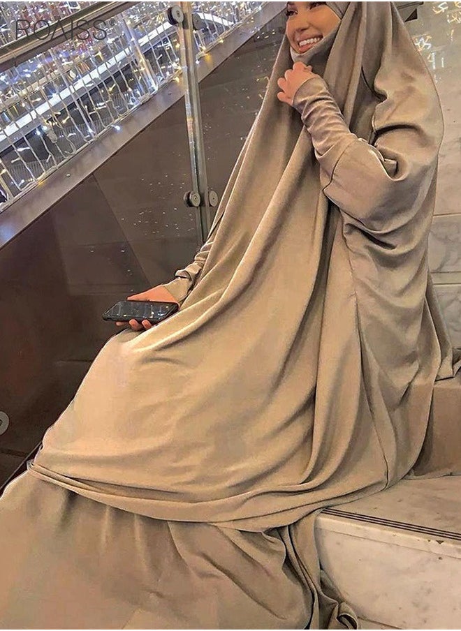 roaiss - 2-Piece Casual Loose Set Muslim Women's Long Top and Elastic Waist Skirt Wrist Splice Tight Fashion Versatile Set - Image 1