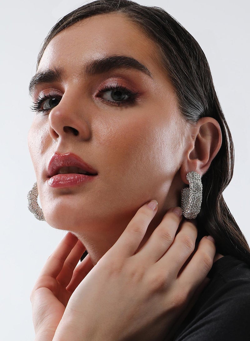 SOHI Jingle Crystal Studded Contemporary Half Artificial Hoop Earring Jewellery - Image 3