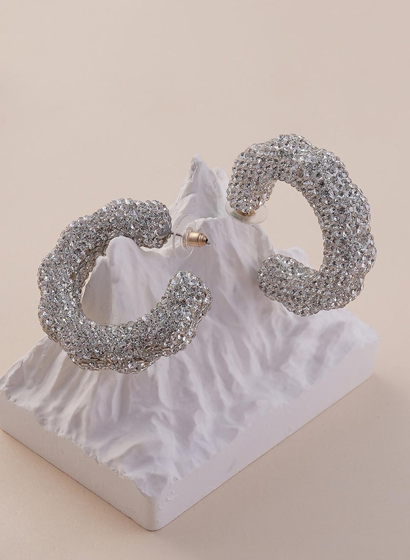SOHI Jingle Crystal Studded Contemporary Half Artificial Hoop Earring Jewellery - Image 2
