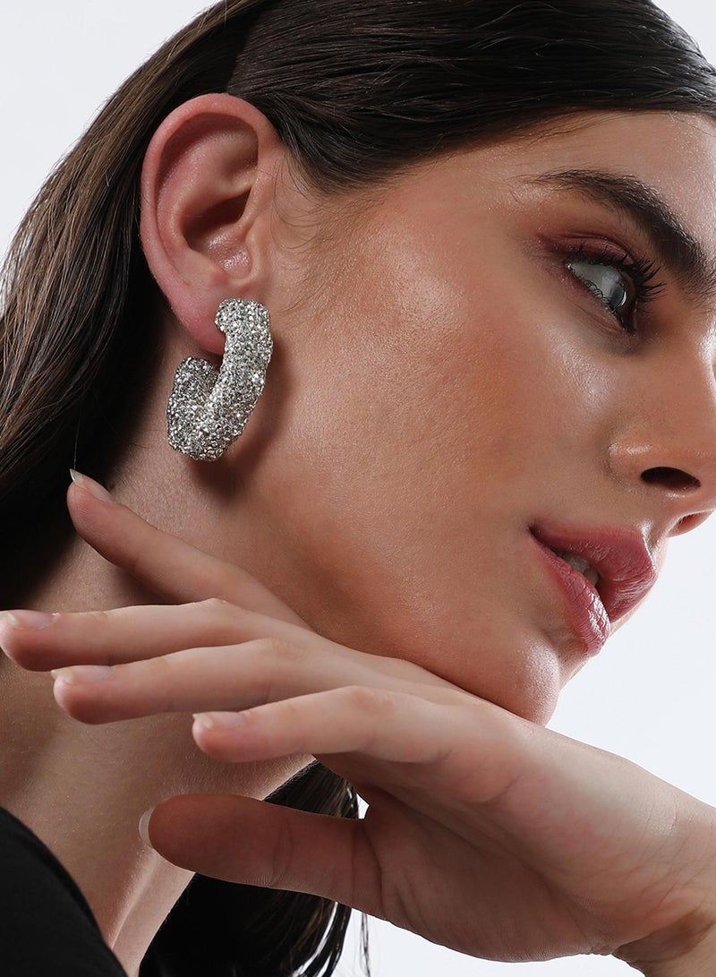 SOHI Jingle Crystal Studded Contemporary Half Artificial Hoop Earring Jewellery - Image 4