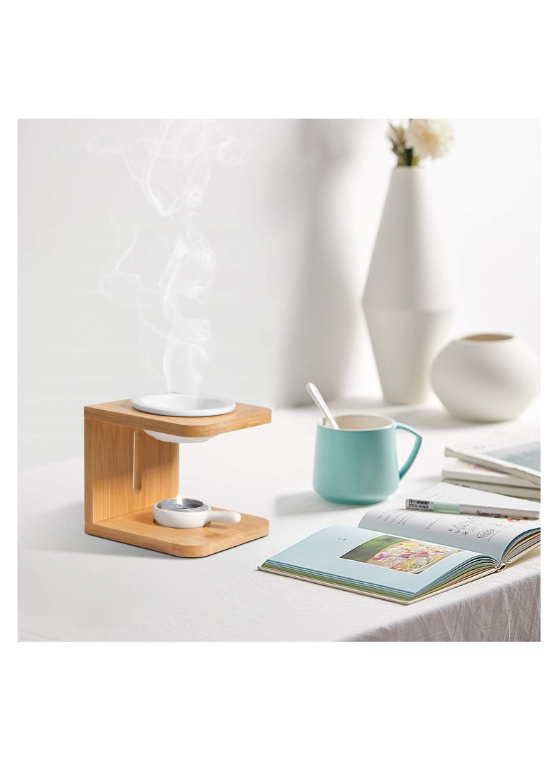 SYOSI 2Pcs Wooden Essential Oil Burner Scented Wax Melt Burner with Candle Holder Aromatherapy Aroma Burner Oil Diffuser Candle Tealight Oil Warmer Yoga Spa Home Bedroom Decor Gift - Image 2