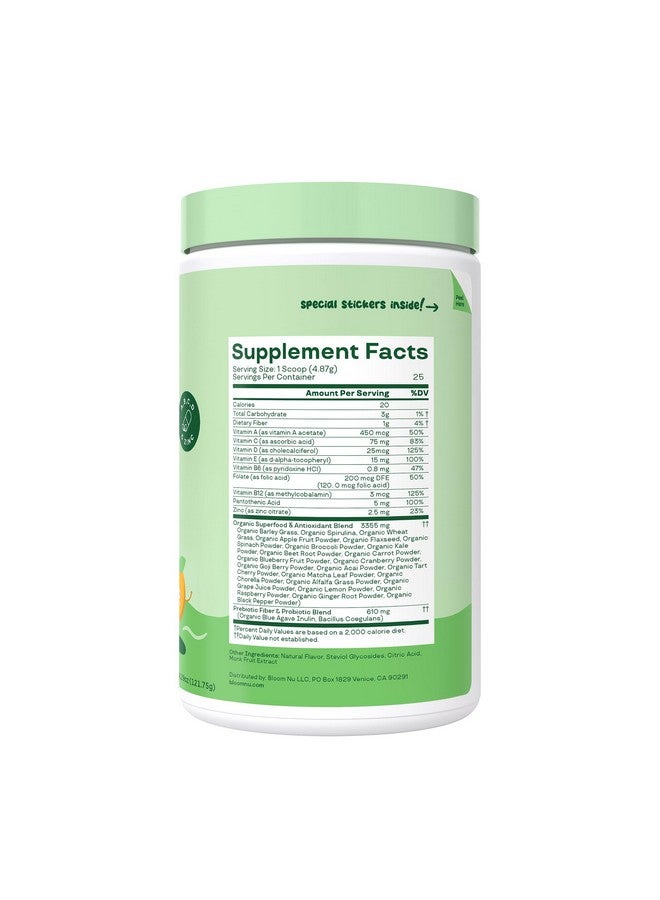 Bloom Nutrition مسحوق الخضروات الفائقة من بلوم للتغذية للأطفال، إنزيمات هضمية، بروبيوتيك، بريبيوتيك، صحة الأمعاء، كلوريلا، مزيج عصير أخضر مع مسحوق جذر الشمندر (25 حصة (عبوة من 1)، نكهة البونش الاستوائية) - Image 2