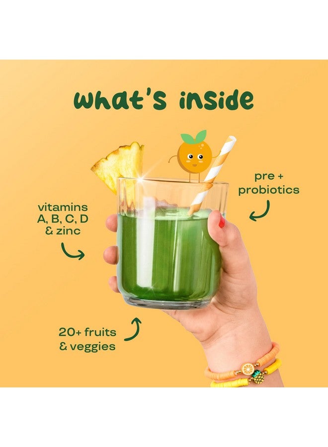 Bloom Nutrition مسحوق الخضروات الفائقة من بلوم للتغذية للأطفال، إنزيمات هضمية، بروبيوتيك، بريبيوتيك، صحة الأمعاء، كلوريلا، مزيج عصير أخضر مع مسحوق جذر الشمندر (25 حصة (عبوة من 1)، نكهة البونش الاستوائية) - Image 3