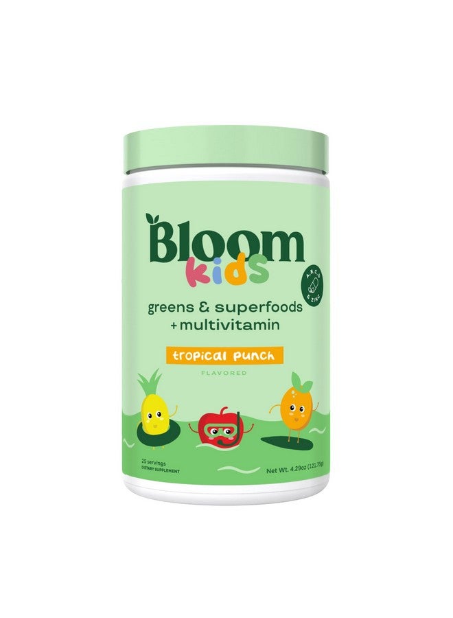 Bloom Nutrition مسحوق الخضروات الفائقة من بلوم للتغذية للأطفال، إنزيمات هضمية، بروبيوتيك، بريبيوتيك، صحة الأمعاء، كلوريلا، مزيج عصير أخضر مع مسحوق جذر الشمندر (25 حصة (عبوة من 1)، نكهة البونش الاستوائية) - Image 1