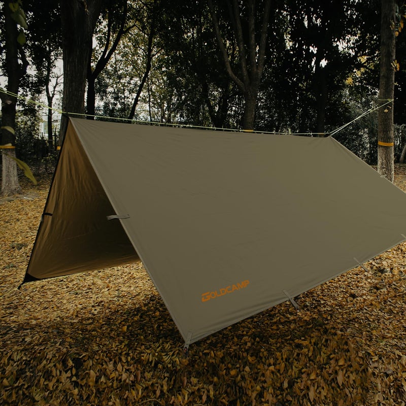 GOLDCAMP Waterproof Camping Tarpï¼Œ70D Nylon 10X13.2ft Hammock Rain Fly ï¼ŒUV 50+ and PU15000mm Tent Tarp Shelter Canopyï¼ŒHeavy Duty Multifunctional Sun Shade Essentials for Hiking (120''X120'') - Image 1