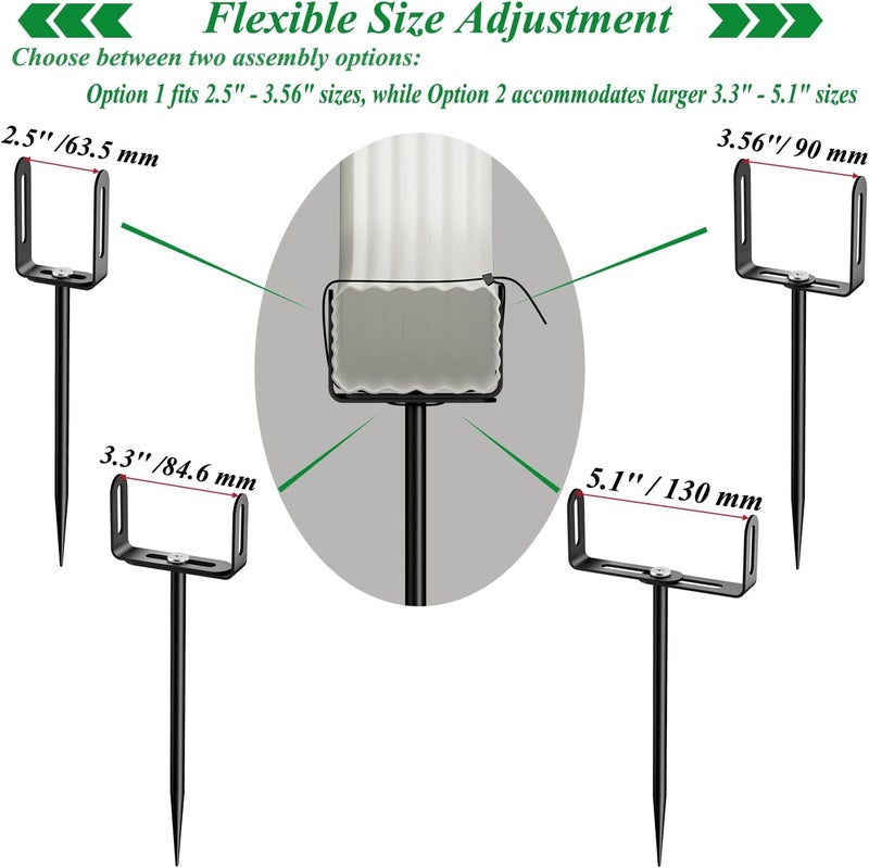 SlogPith Downspout Bracket,Heavy Duty Size-Adjustable Storm-Proof Downpipe Bracket with Rust-Resistant Coating-Solid Iron Construction,Stable Support,Easy Install,for Lawn,Yard & Industrial Use (4 Pack Black) - Image 3