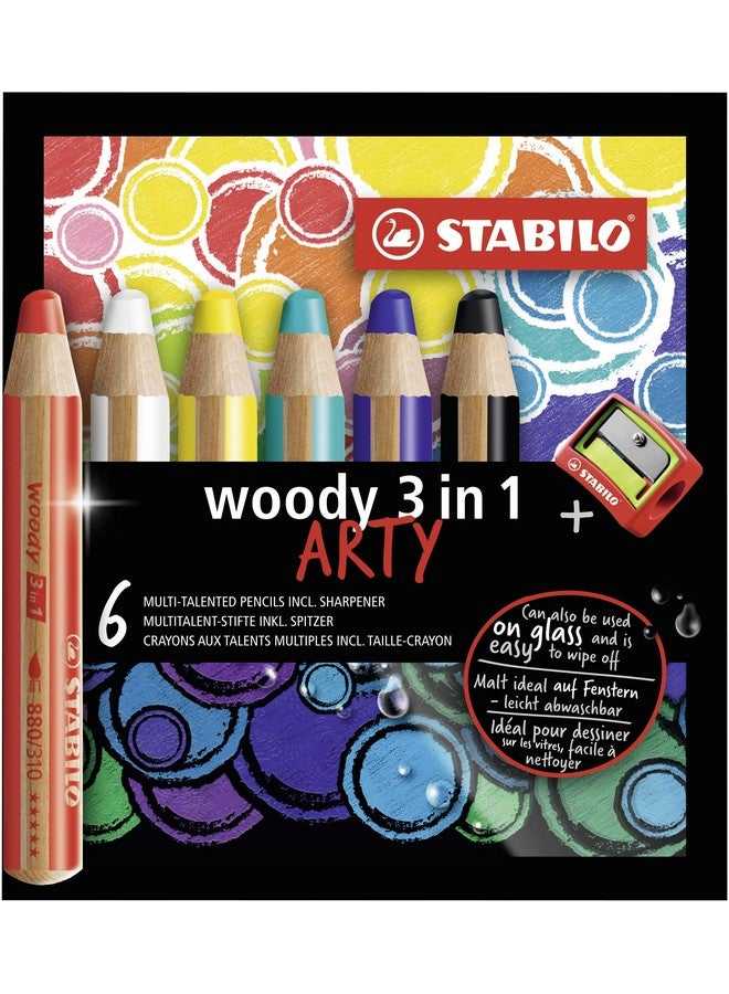 STABILO Multitalented Pencil Woody 3 In 1 Arty Wallet Of 6 Assorted Colours + Sharpener - Image 1