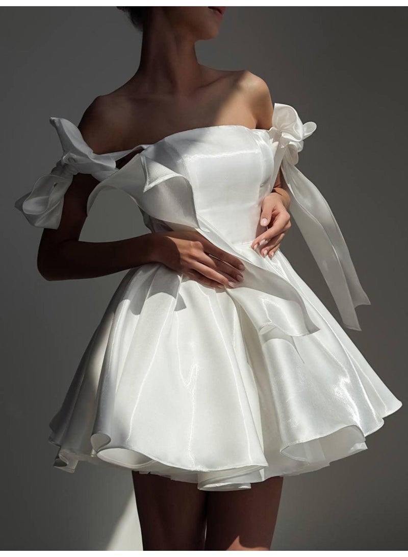 SCACTO Retro Bow Strapless Mini Wedding Dress 