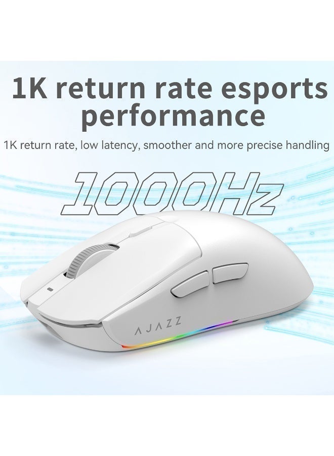 إيه جاز ماوس ألعاب لاسلكي خفيف الوزن  AJ139 V2 MC مزود بقاعدة شحن RGB، ثلاث أوضاع: 2.4 جيجاهرتز/USB-C سلكي/بلوتوث، دقة 22 ألف نقطة في البوصة، مستشعر بصري PAW3311، مفتاح HUYU، 5 أزرار قابلة للبرمجة لأجهزة الكمبيوتر الشخصية/ماك (أبيض) - Image 4