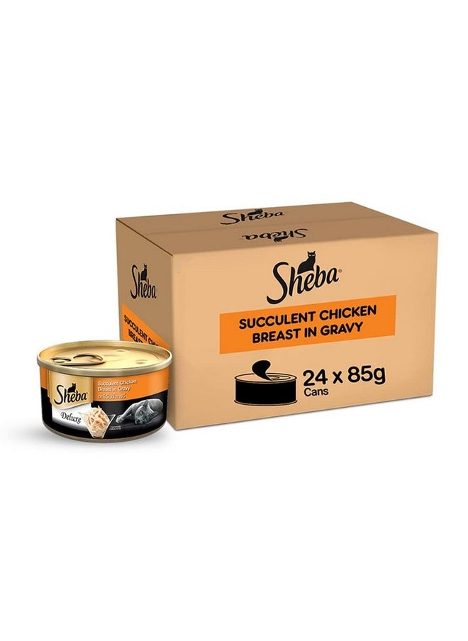 Sheba Deluxe Premium Adult (1+ Years) Wet Cat Food, Succulent Chicken Breast In Gravy, 85 G Can (Pack Of 24), High-Moisture Gravy Cat Food For Healthy Hydration  - Image 1