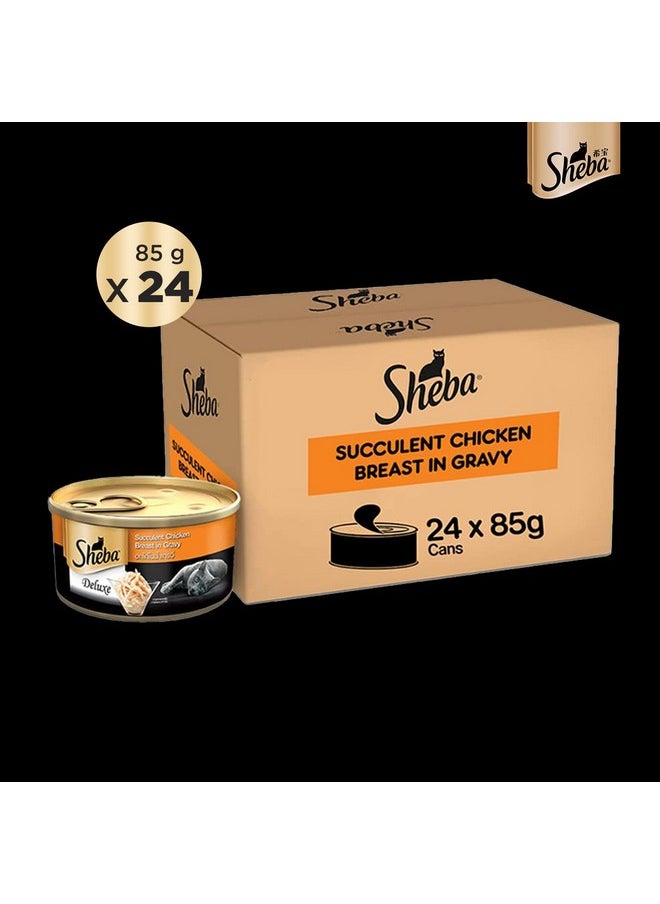 Sheba Deluxe Premium Adult (1+ Years) Wet Cat Food, Succulent Chicken Breast In Gravy, 85 G Can (Pack Of 24), High-Moisture Gravy Cat Food For Healthy Hydration  - Image 2