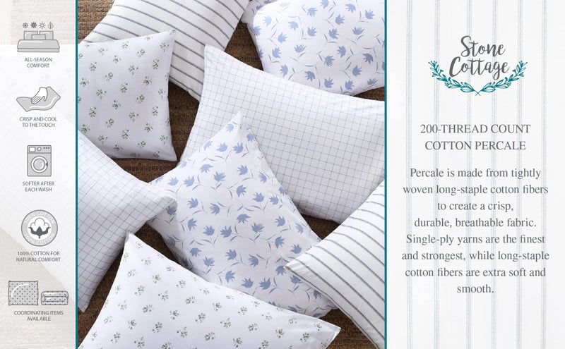 Stone Cottage - Queen Sheets, Cotton Percale Bedding Set, Crisp & Cool Ideal Bedding Set (Mae, Queen) - Image 3