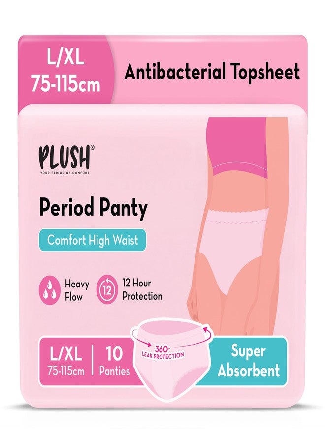 Plush Comfort High Waist Disposable Period Panty for Women Heavy Flow - 10 Pcs L/XL (75-115cm) | Anti-Bacterial | Non-Bulky | 12-Hr Overnight Protection | 360° Coverage, 100% Rash-Free Period Panties - Image 1