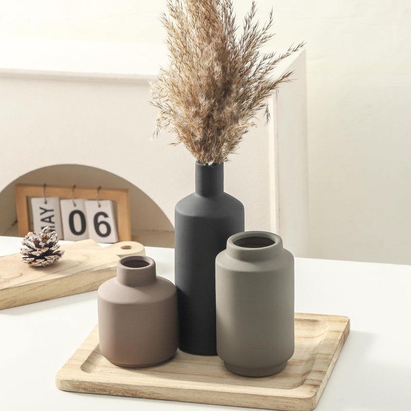 Mitt&Ditt Ceramic Vase Set of 3, Modern Decorative Vases for Home Decor, Small Flower Pottery Vase Sets, Boho Farmhouse Rustic Vases for Living Room, Kitchen, Bedroom, Bathroom, Shelf, Table - Image 3