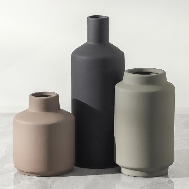 Mitt&Ditt Ceramic Vase Set of 3, Modern Decorative Vases for Home Decor, Small Flower Pottery Vase Sets, Boho Farmhouse Rustic Vases for Living Room, Kitchen, Bedroom, Bathroom, Shelf, Table - Image 1